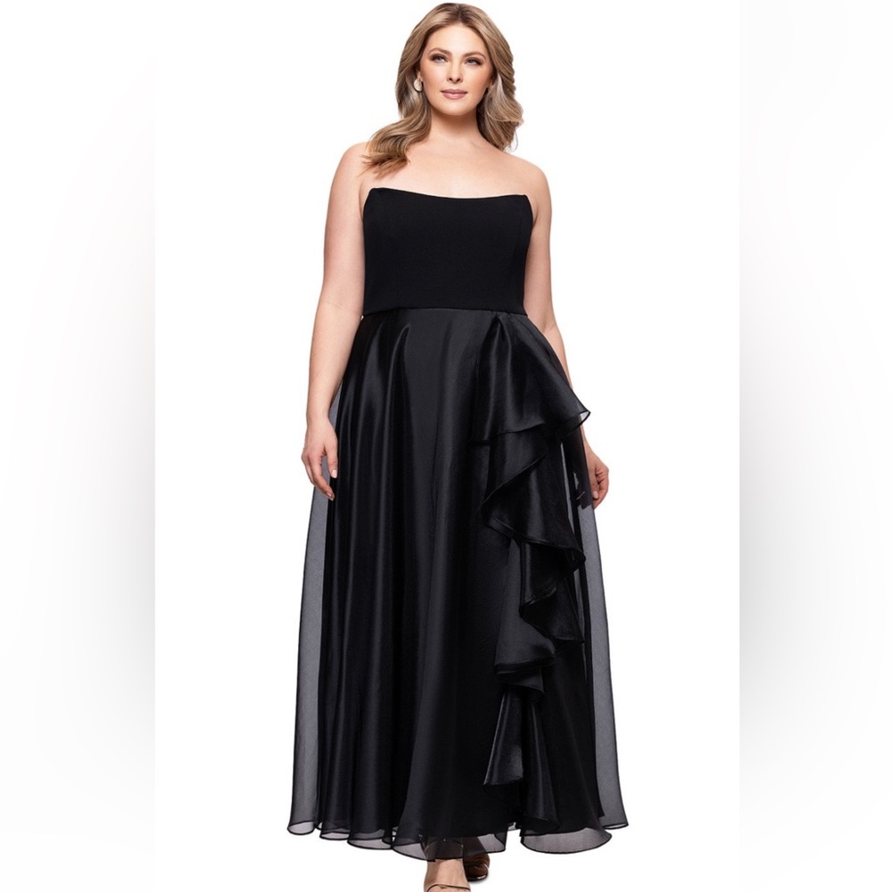 Betsy & Adam Black Strapless Evening Gown